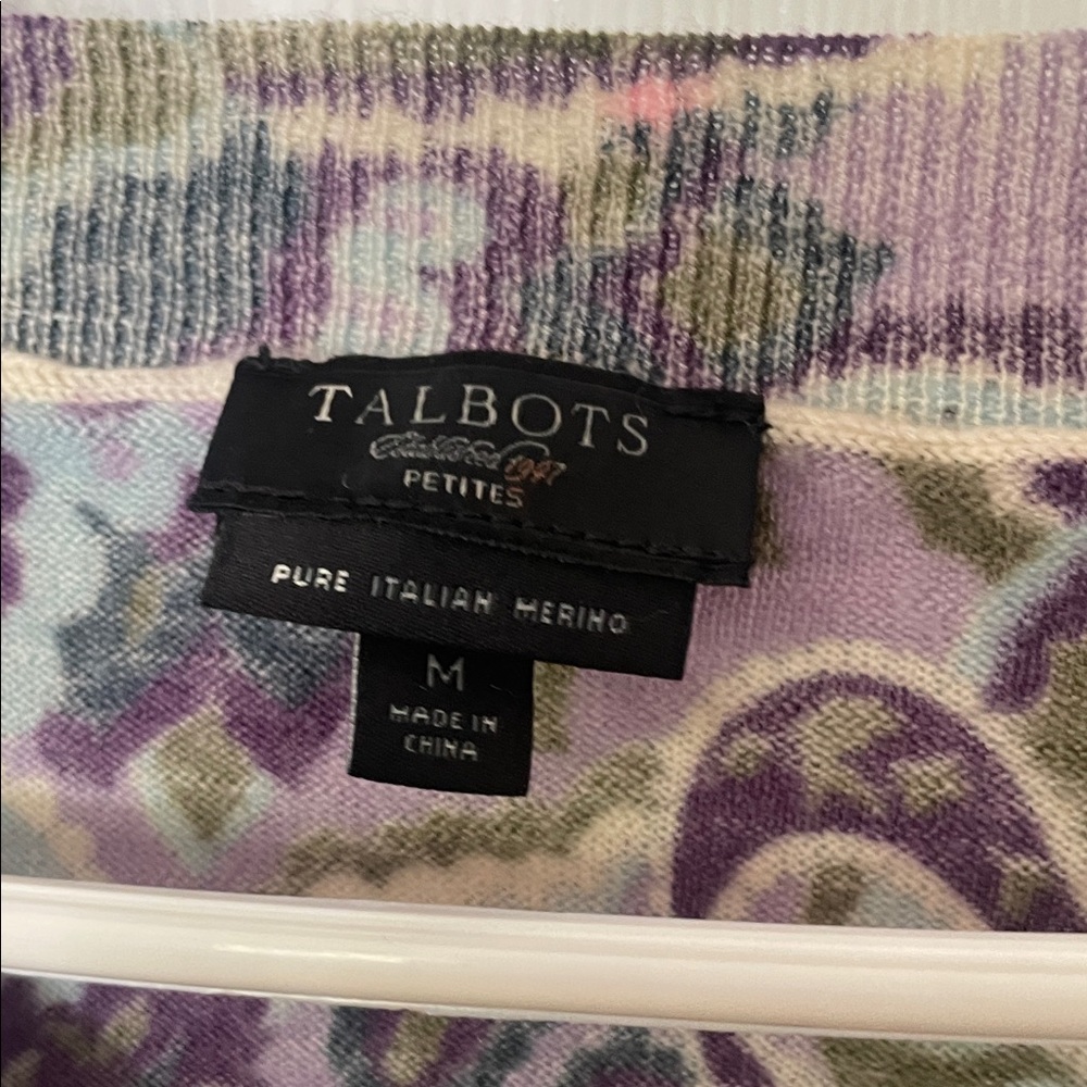 Talbots 100% merino wool Olive & Purple Paisley sweater Chic, unique, gorgeous! - Picture 2 of 9